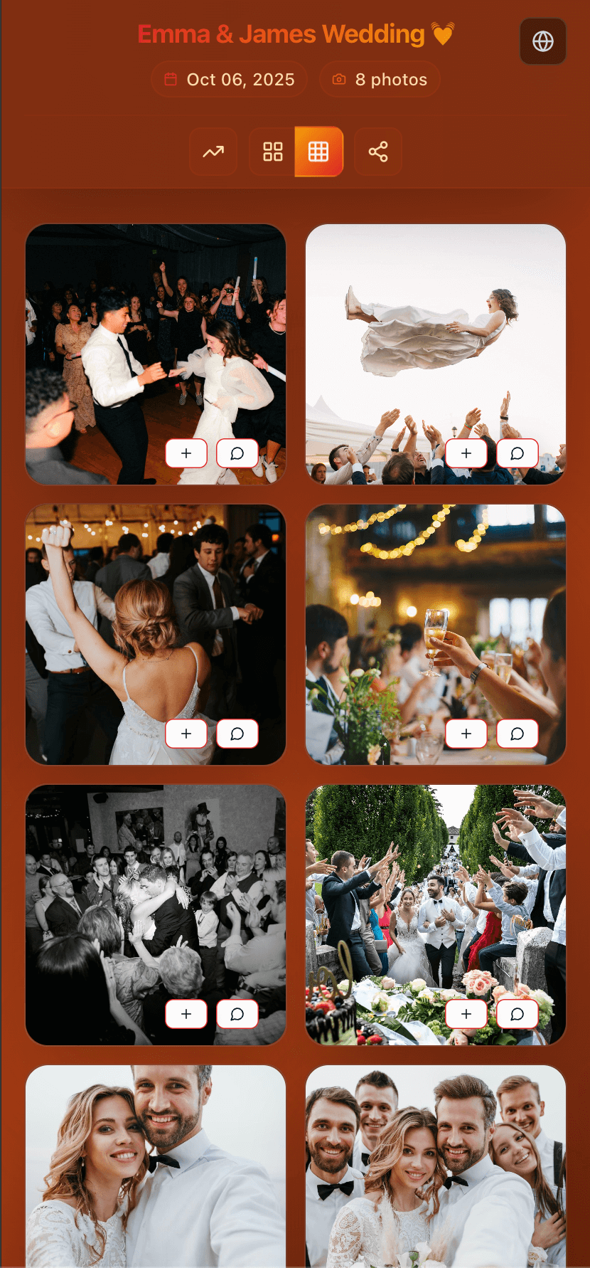Fotify photo album showing uploaded guest photos