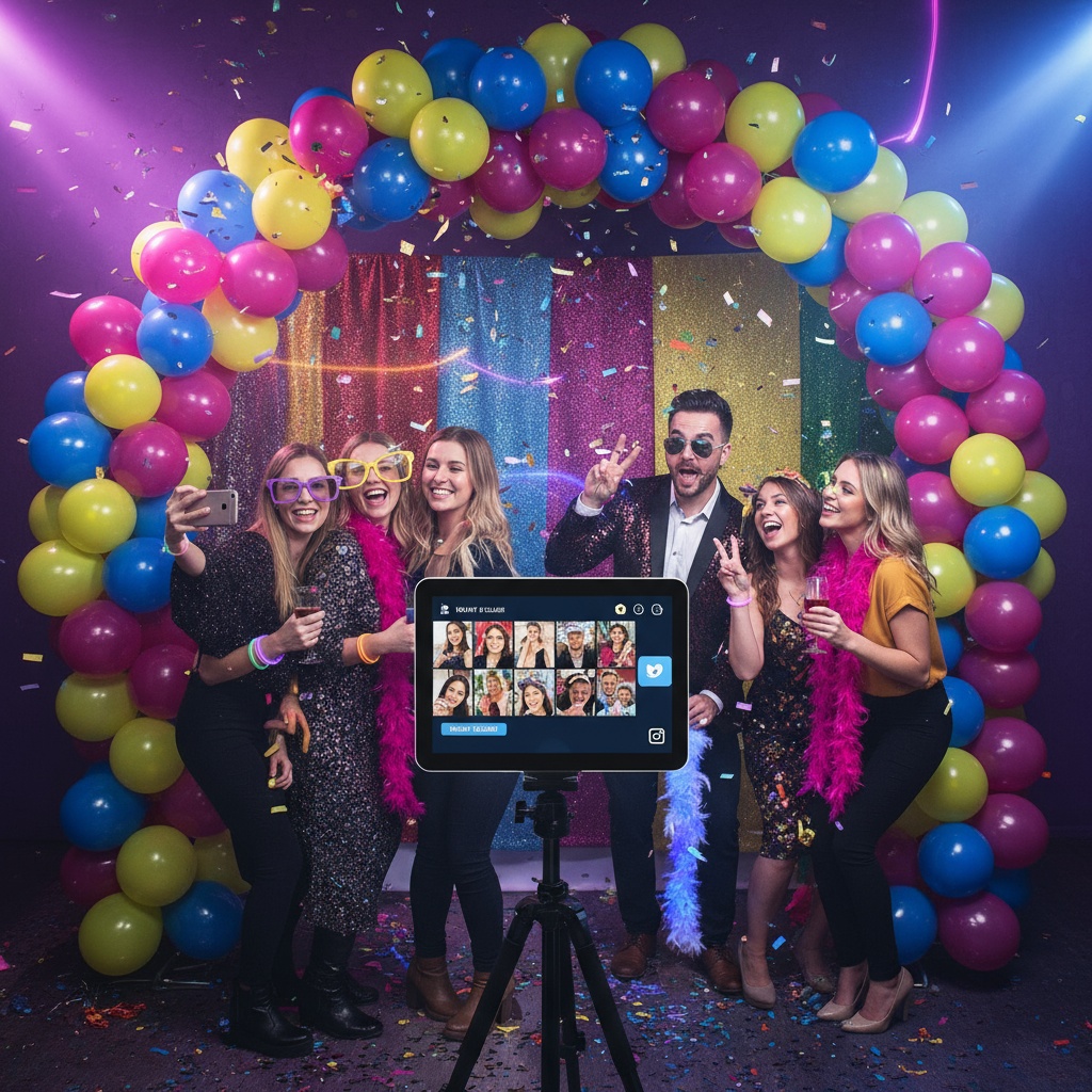 Goście imprezy korzystający z aplikacji do udostępniania zdjęć na smartfonach