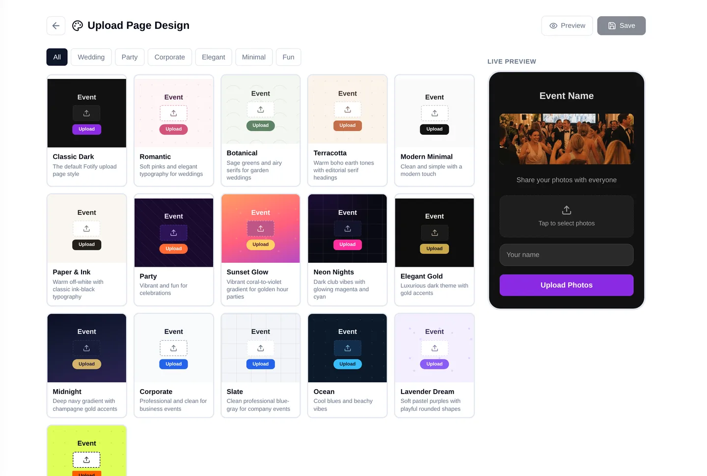 The themed upload page guests reach after scanning