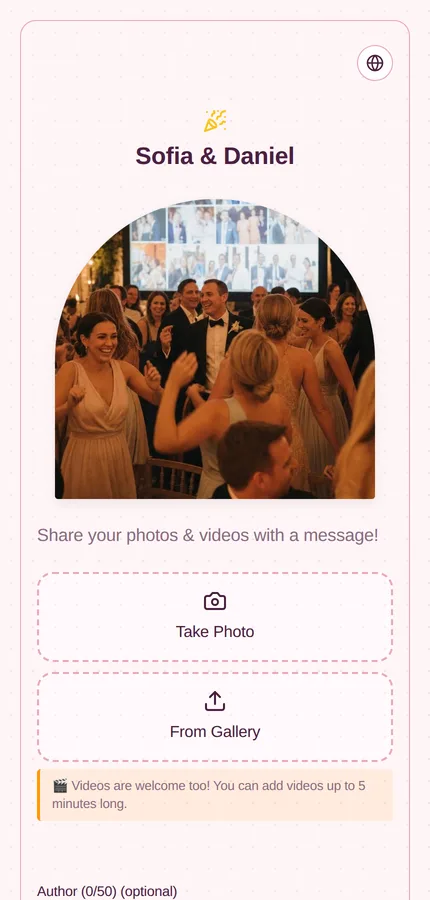 The guest upload screen on a phone