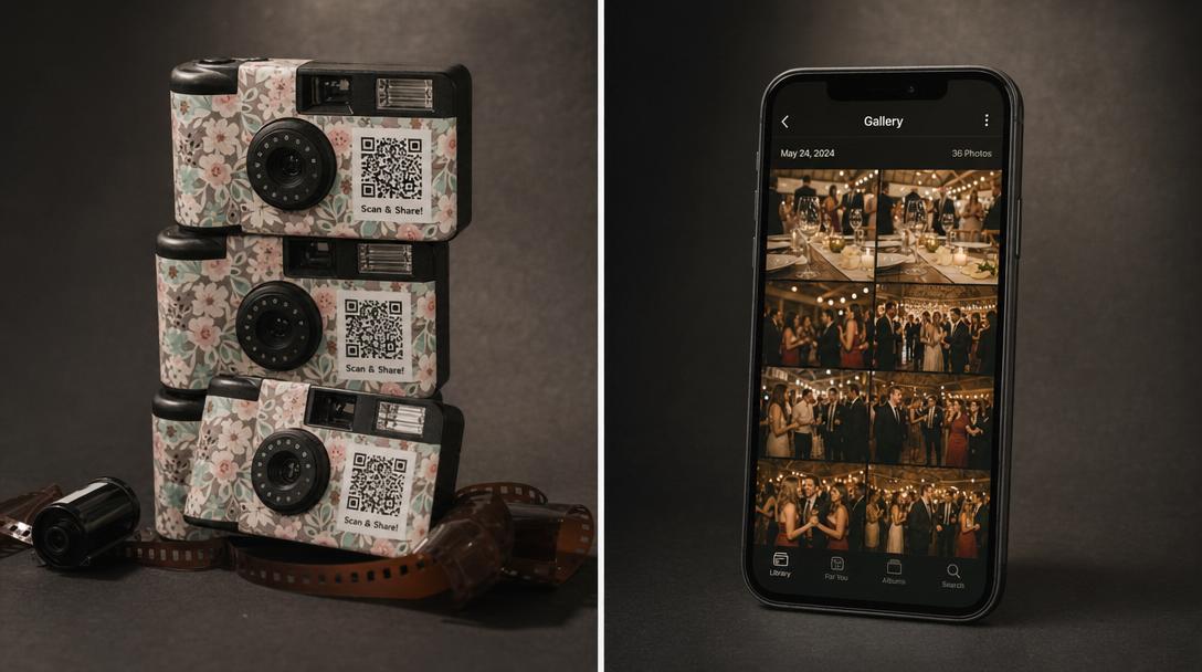 Physical disposable cameras vs digital QR-based photo gallery