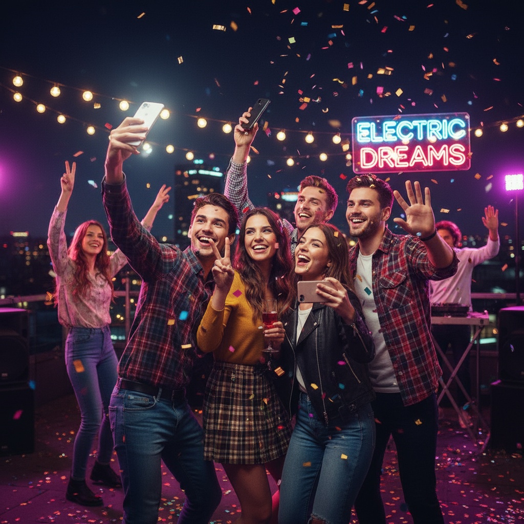 Young people at party taking photos