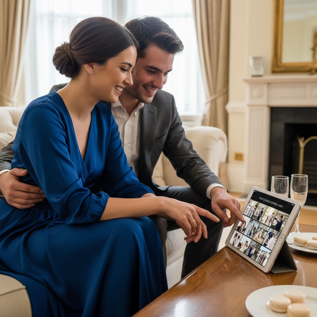 Shared wedding photo album on tablet