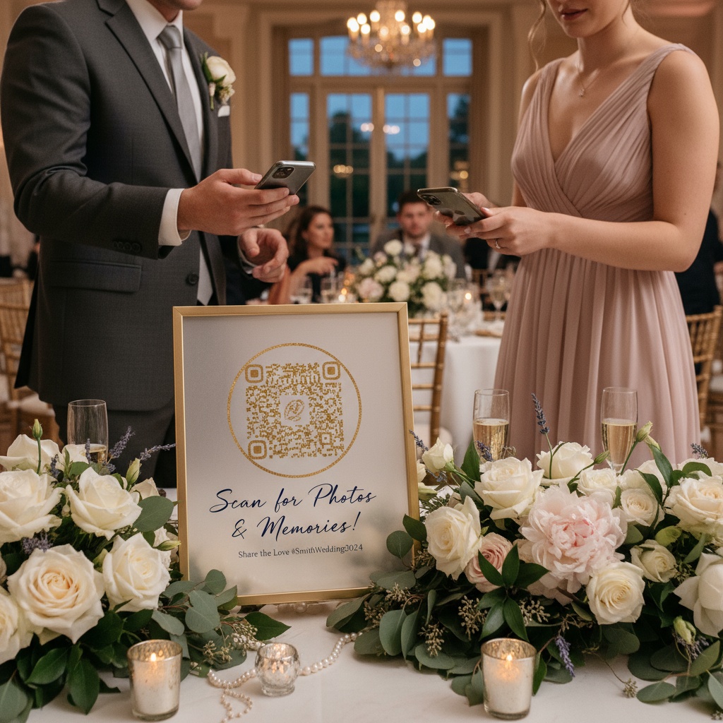 Wedding QR code displayed at venue